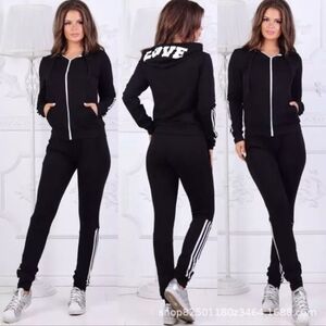 Black Women's Tracksuit with White Stripes